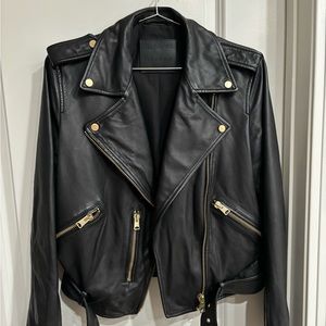 All saints Balfern Belted Hem Leather Hem Biker Jacket